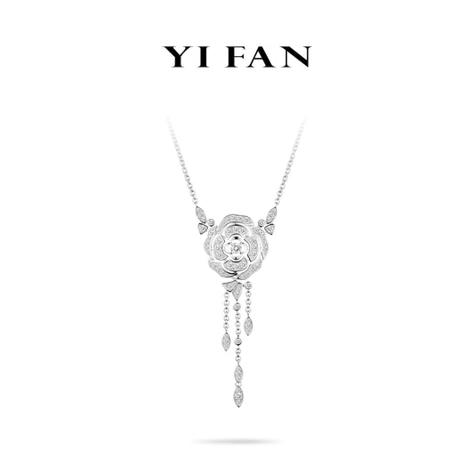 Summer Vibes collection: Modern “white camellia fringe design” Necklace