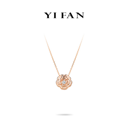 Welfare Exclusive Rose-gold Fever collection: Modern"camellia Flower" delicate Necklace