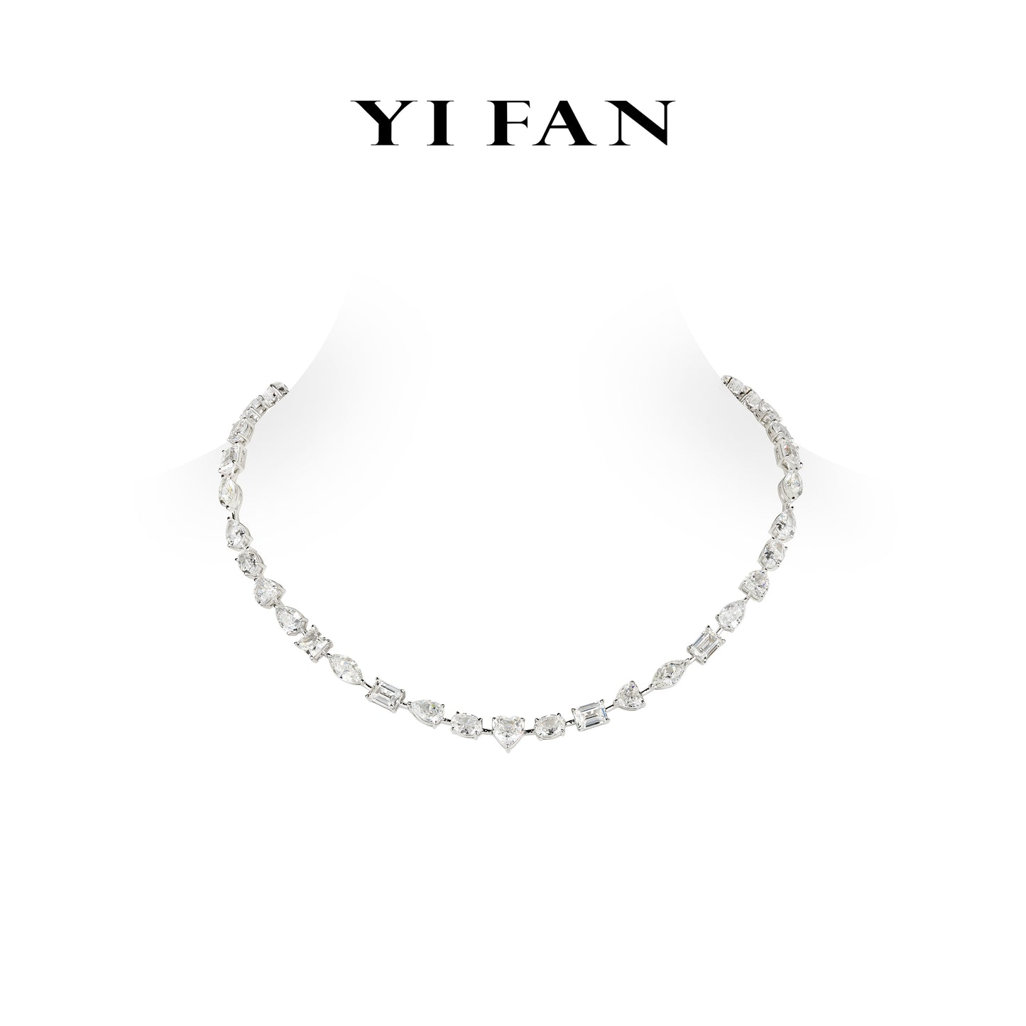 Wedding collection:"Brilliant Starry Sky Buds Tabular cutting" detailed Tennis Necklace (Unisex)