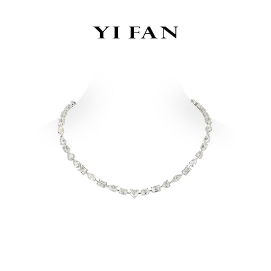 Wedding collection:"Brilliant Starry Sky Buds Tabular cutting" detailed Tennis Necklace (Unisex)