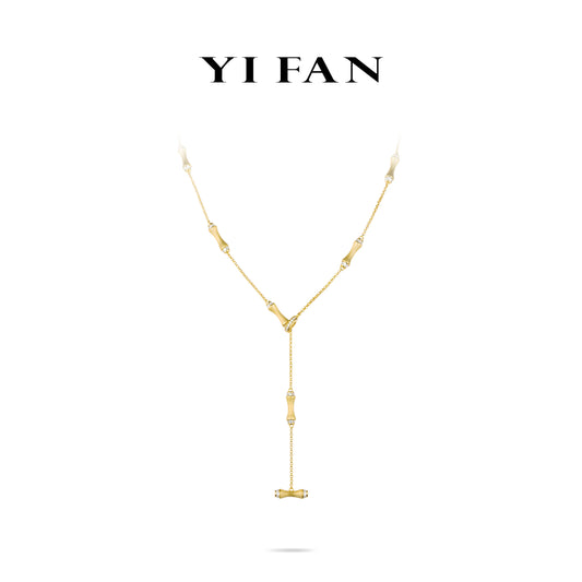 Golden time collection:"Modern Bamboo Section" detailed Long Necklace (Multi-purpose)