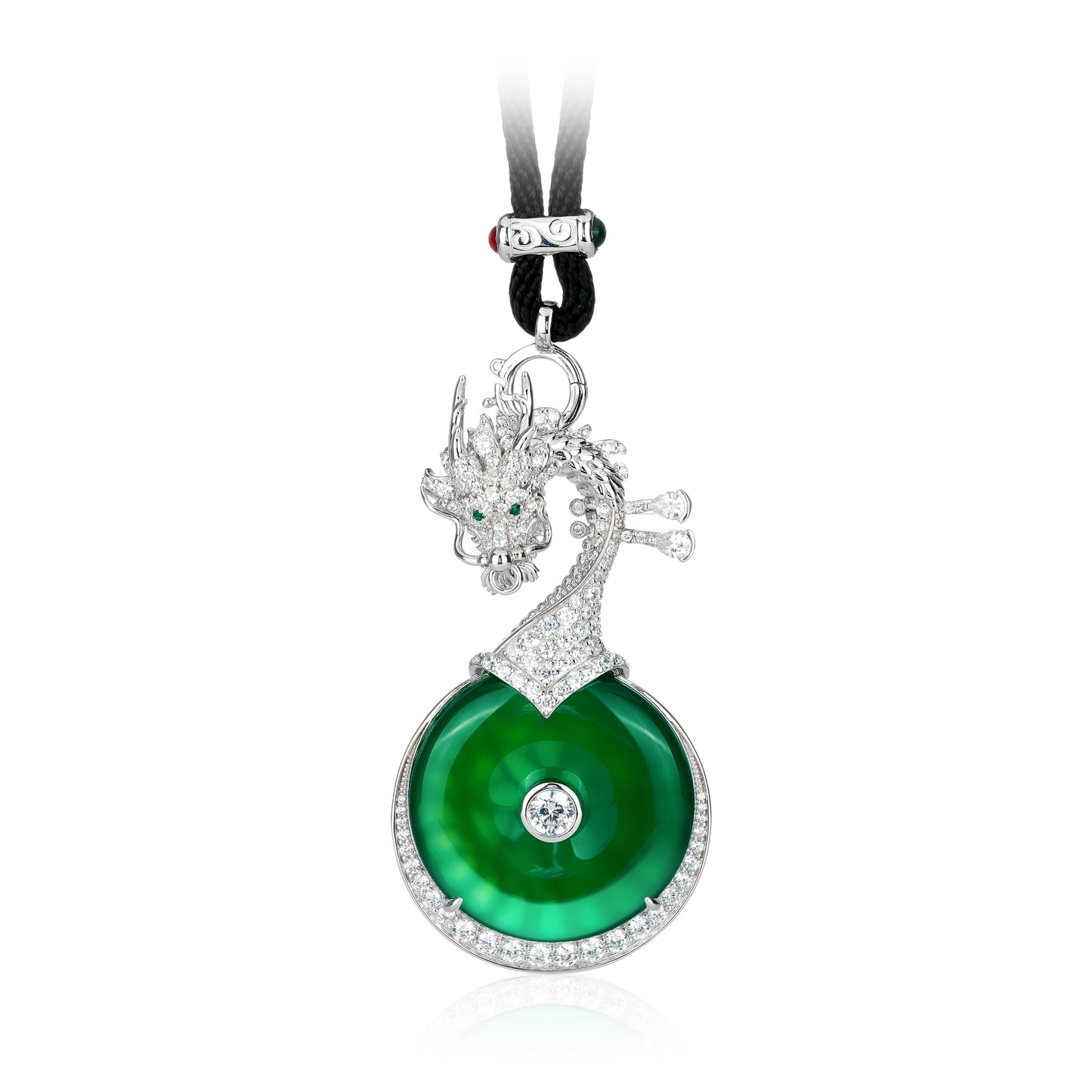 Lab Created Gemstones Designer Chinoiserie Dragon-Power Necklace Jade