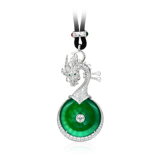 Lab Created Gemstones Designer Chinoiserie Dragon-Power Necklace Jade