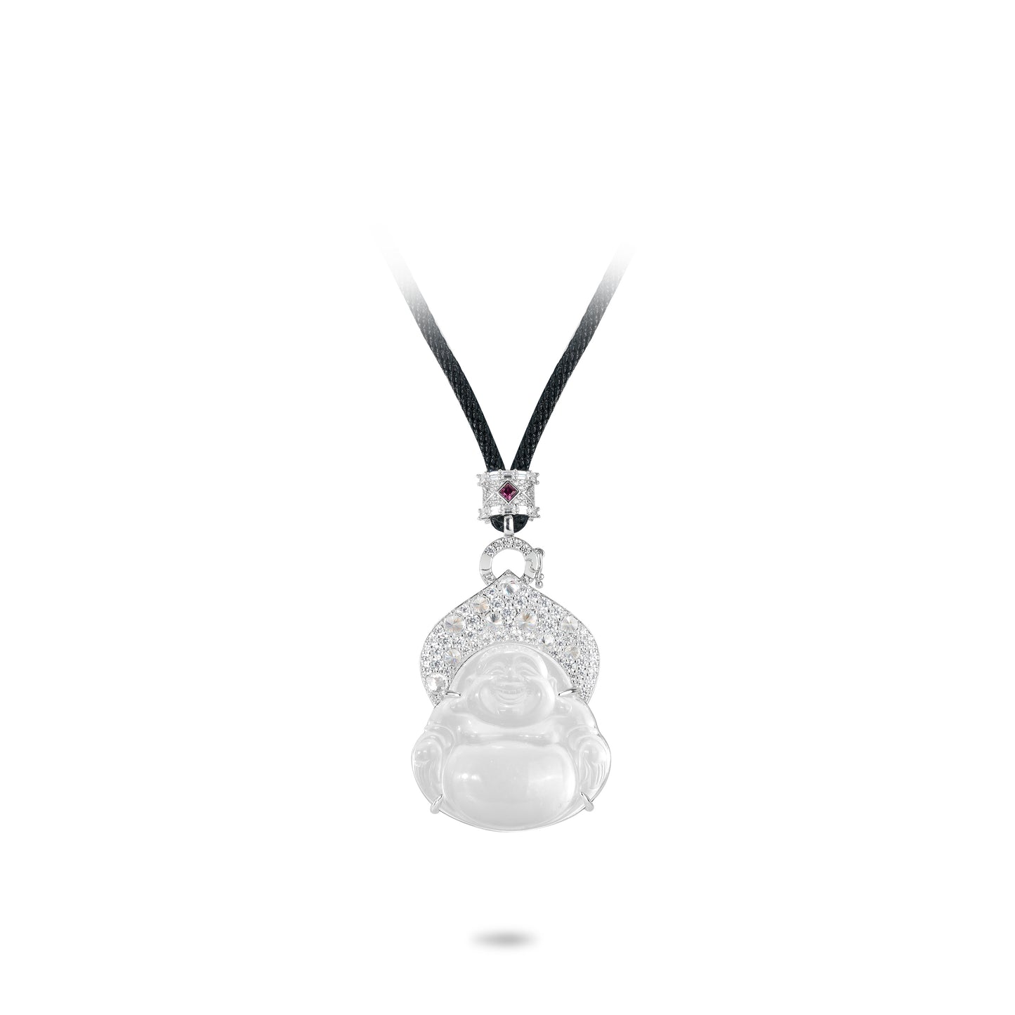 Pre-order High Jewelry Collection:lcy chalcedony Maitreya the "Laughing Buddha "detailed pendant with black chain