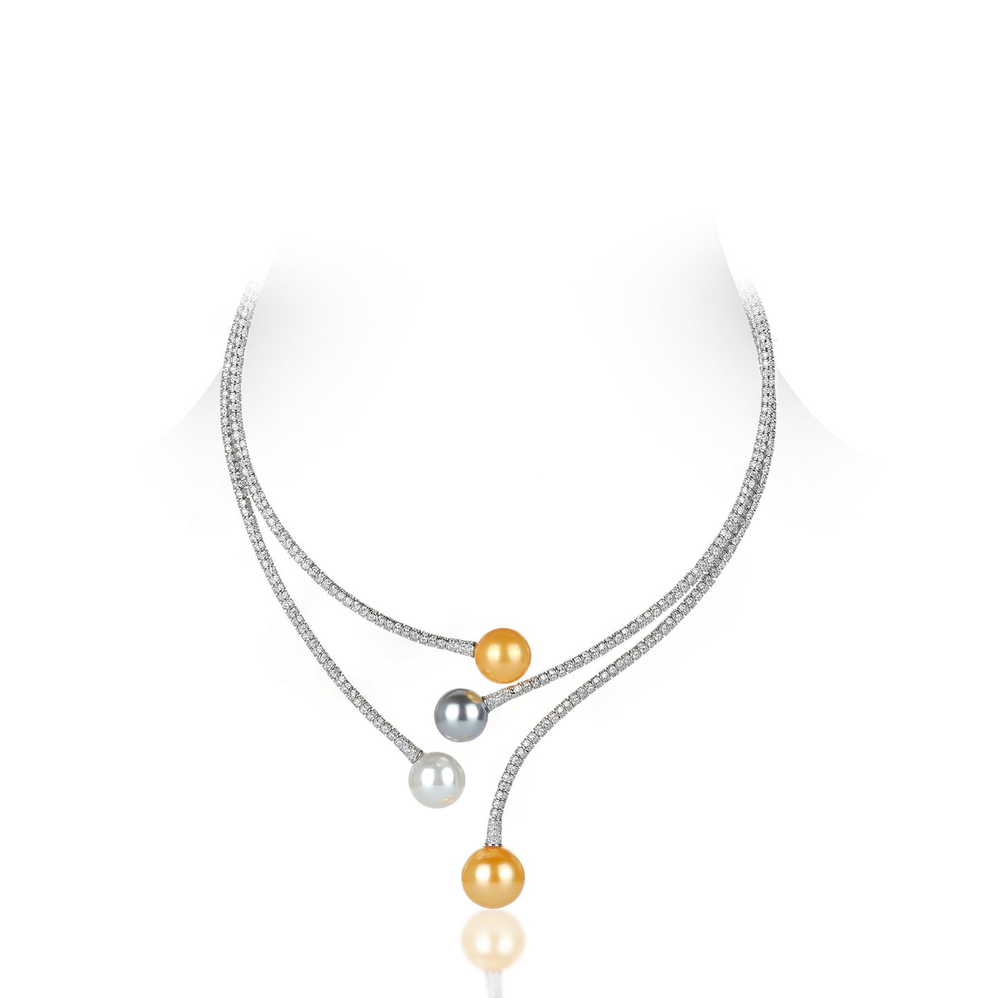 Lab Created Gemstones Shell pearl Designer Necklace 925 sterling silver (white-black-gold) Only one set