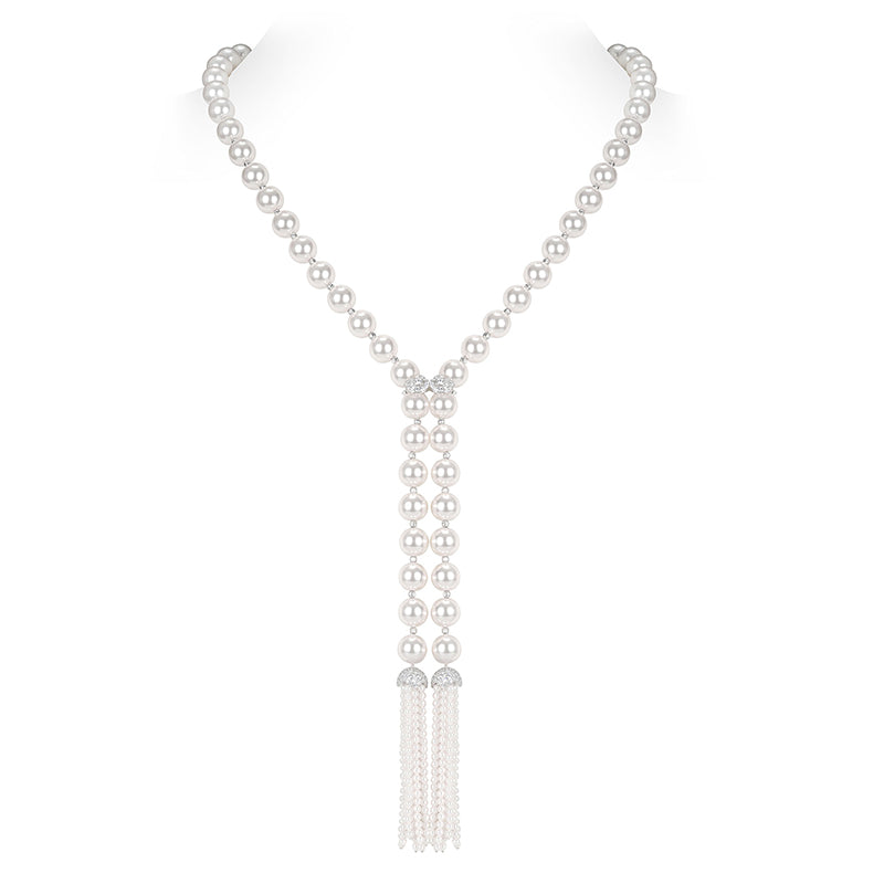 High Jewelry collection: the White Pearl Fringe Y-Necklace with Auspicious Cloud Elements (95CM)