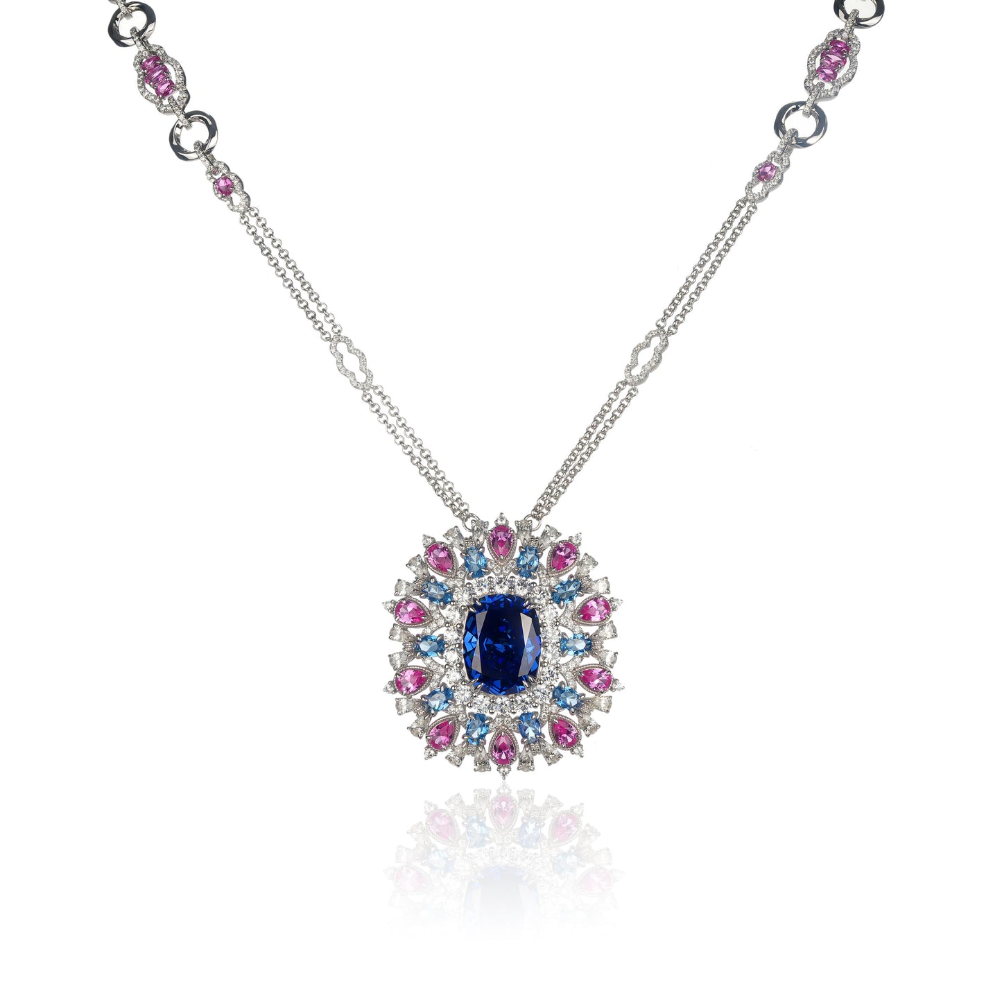 Lab Created Gemstones Sapphire(blue) Necklace 925 sterling silver