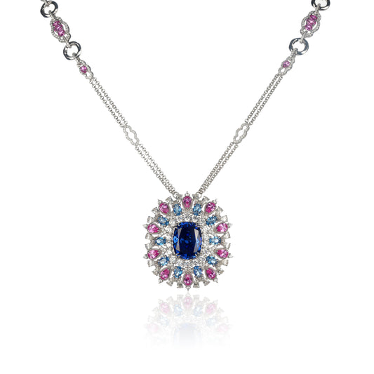 Lab Created Gemstones Sapphire(blue) Necklace 925 sterling silver