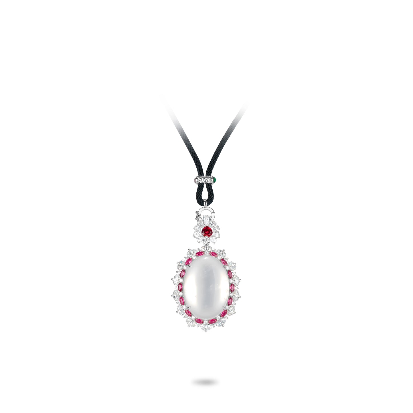 High Jewelry Collection:lcy chalcedony the "Pigeon egg rock" pendant with black chain