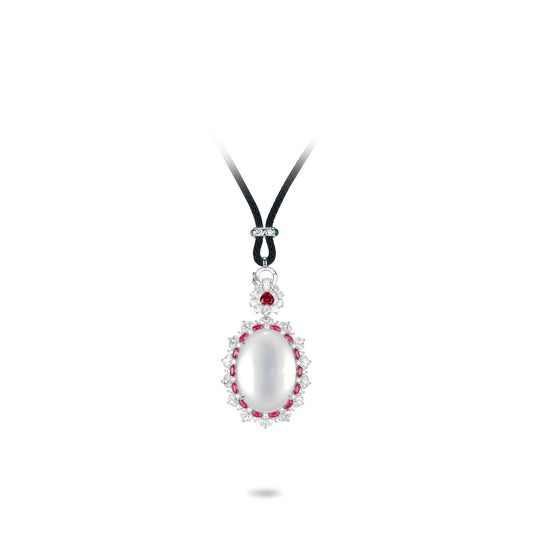 High Jewelry Collection:lcy chalcedony the "Pigeon egg rock" pendant with black chain