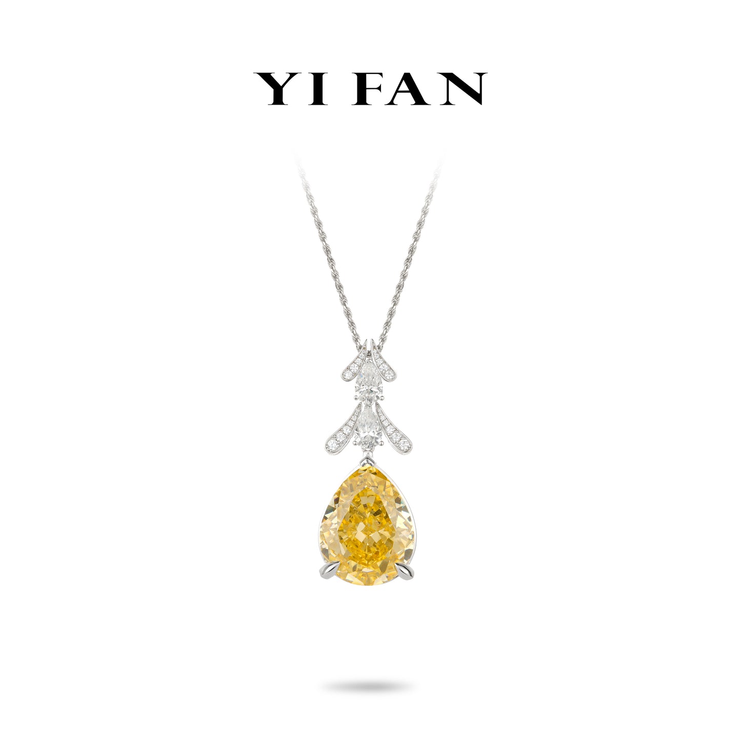 Micro-setting Yellow diamond color water-drop fancy pendant, sterling silver.（90.5 carat） #2127