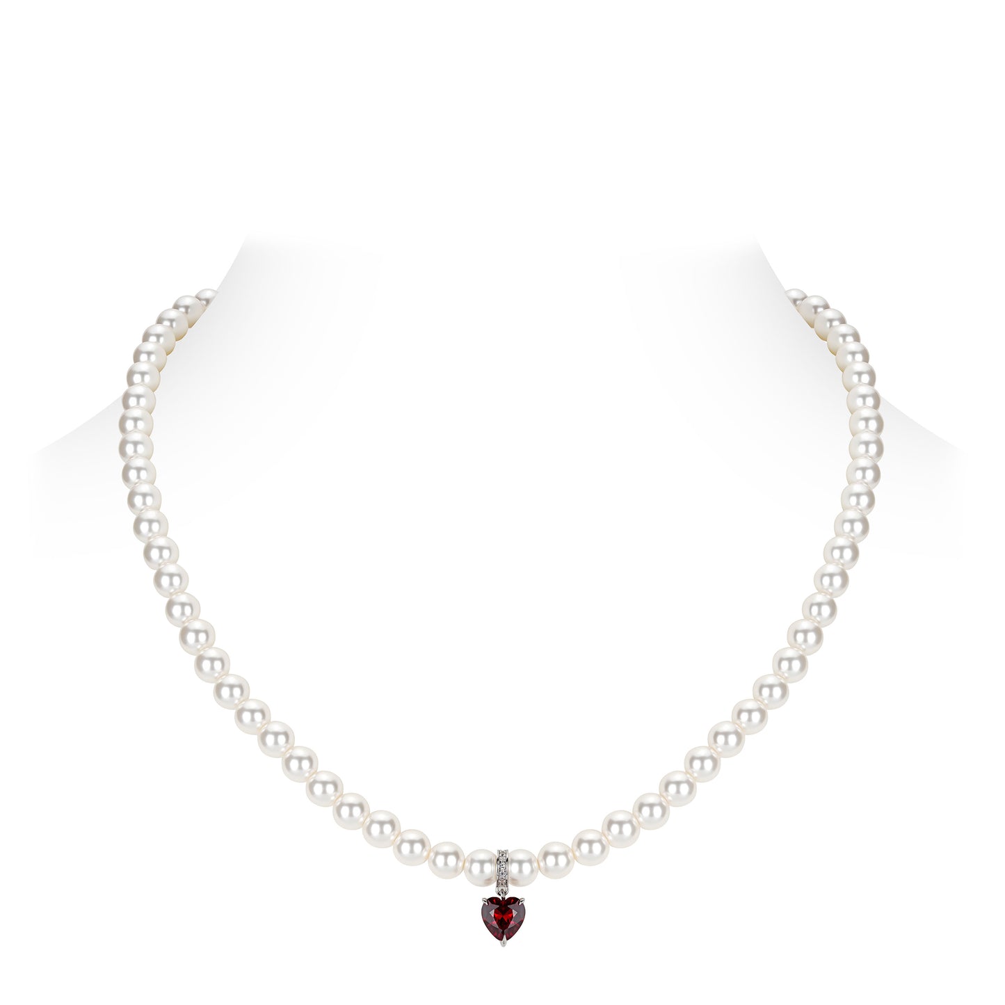 Promotion design for Christmas: Red heartwhite shell pearls modern necklace