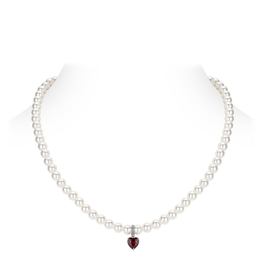 Promotion design for Christmas: Red heartwhite shell pearls modern necklace