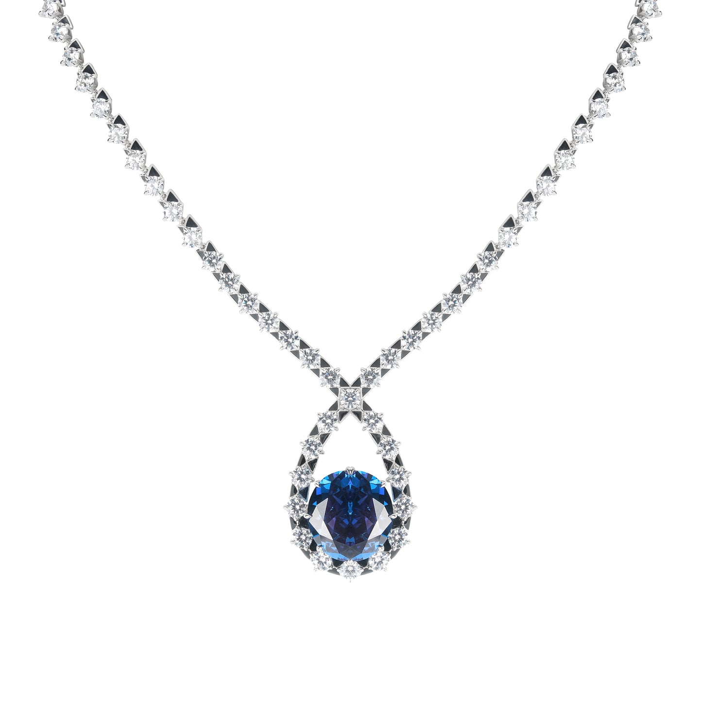 Lab Created Gemstones Sapphire(blue) Necklace 925 sterling silver