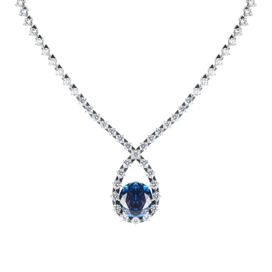 Lab Created Gemstones Sapphire(blue) Necklace 925 sterling silver