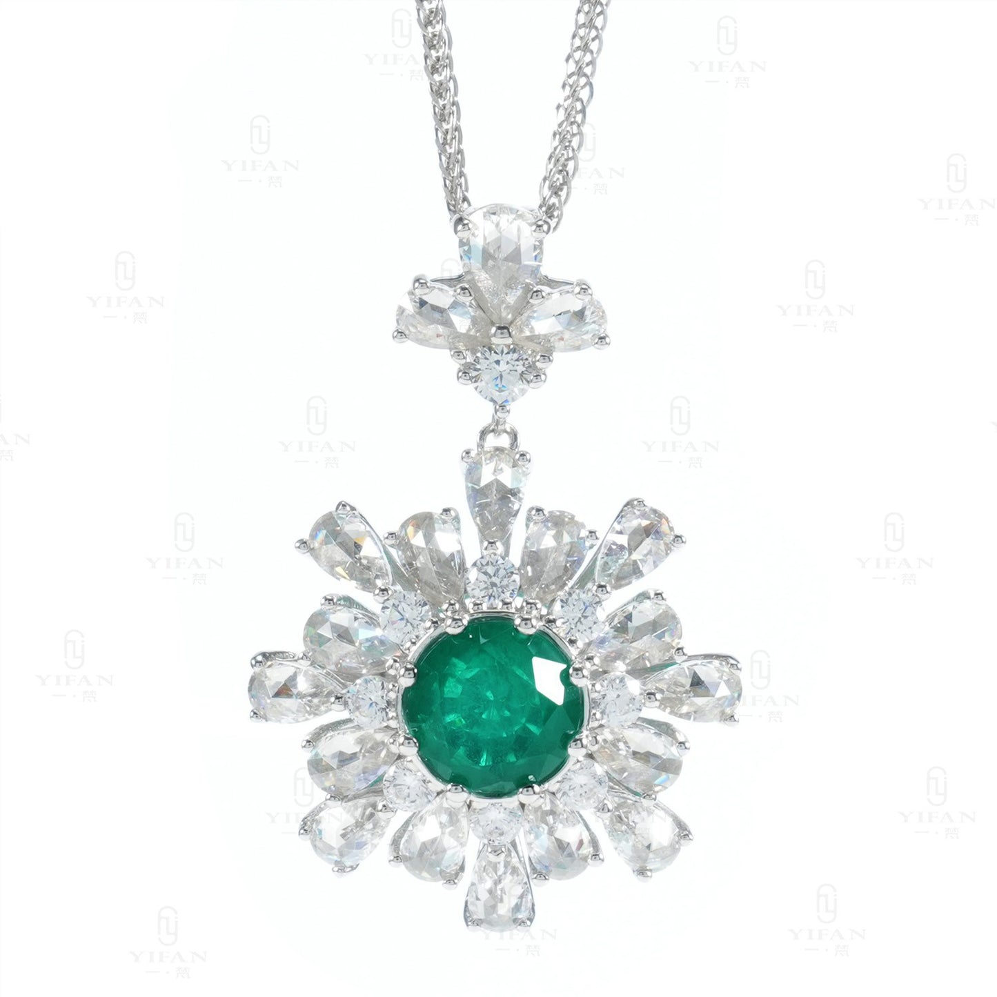 Micro-setting Rose cut round emerald color Lab created stones Apollo Pendant, sterling silver