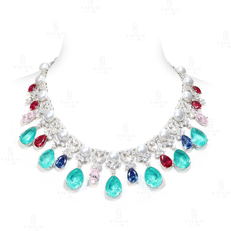 High Jewelry Lab Created Gemstones Paraiba Necklace 925 sterling silver