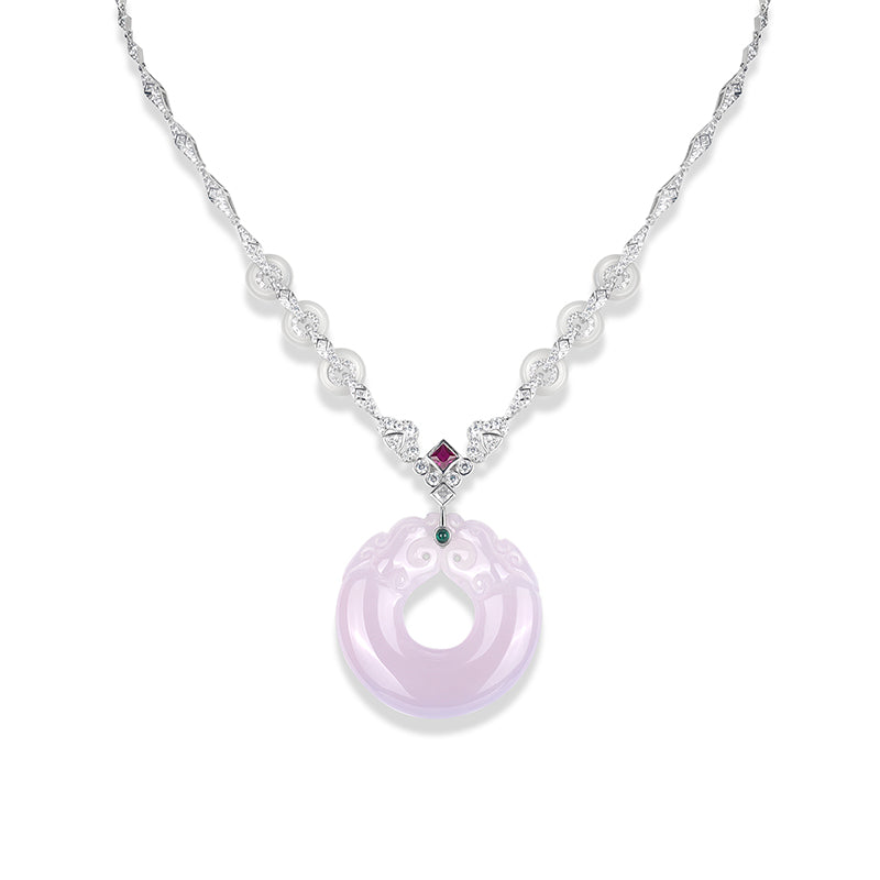 Lab Created Gemstones Lavender(purple) Jade Necklace 925 sterling silver