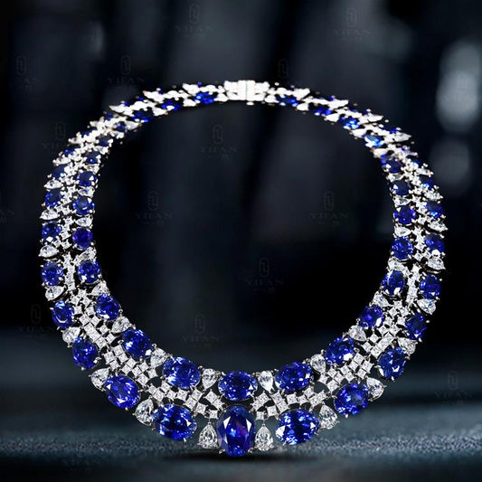 Lab Created Gemstones Sapphire(bule) Necklace 925 sterling silver