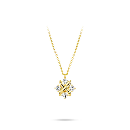 #21472 Newbie's Gift Eco Diamonds With White Dot Detail In An X-shaped Design Golden Necklace