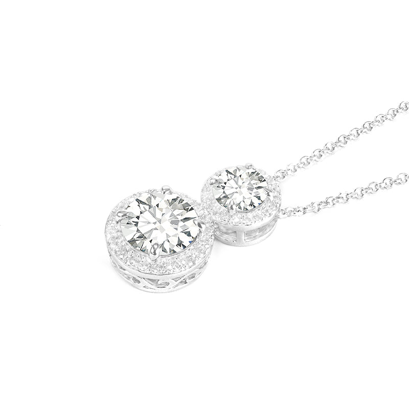 Promotional design Micro-setting Firework-cut Lab created stones big and small round shape necklace, sterling silver