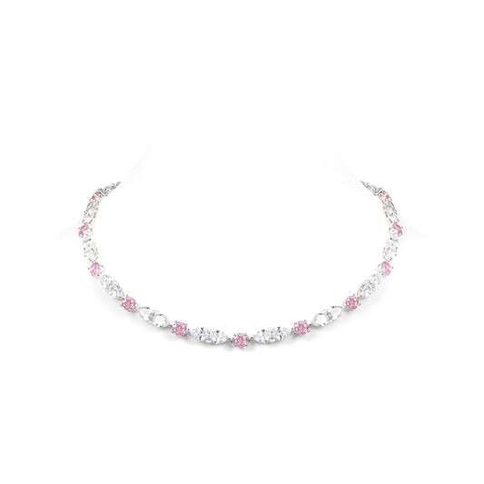 Wedding collection: Micro-setting pink and clear diamond color Lab created stones Marquise Collar necklace, sterling silver