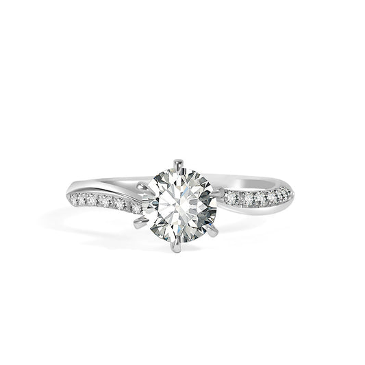 Wedding collection: Micro-setting brilliant cut clear diamond color Lab created stones Solitaire ring, sterling silver. (1 carat)