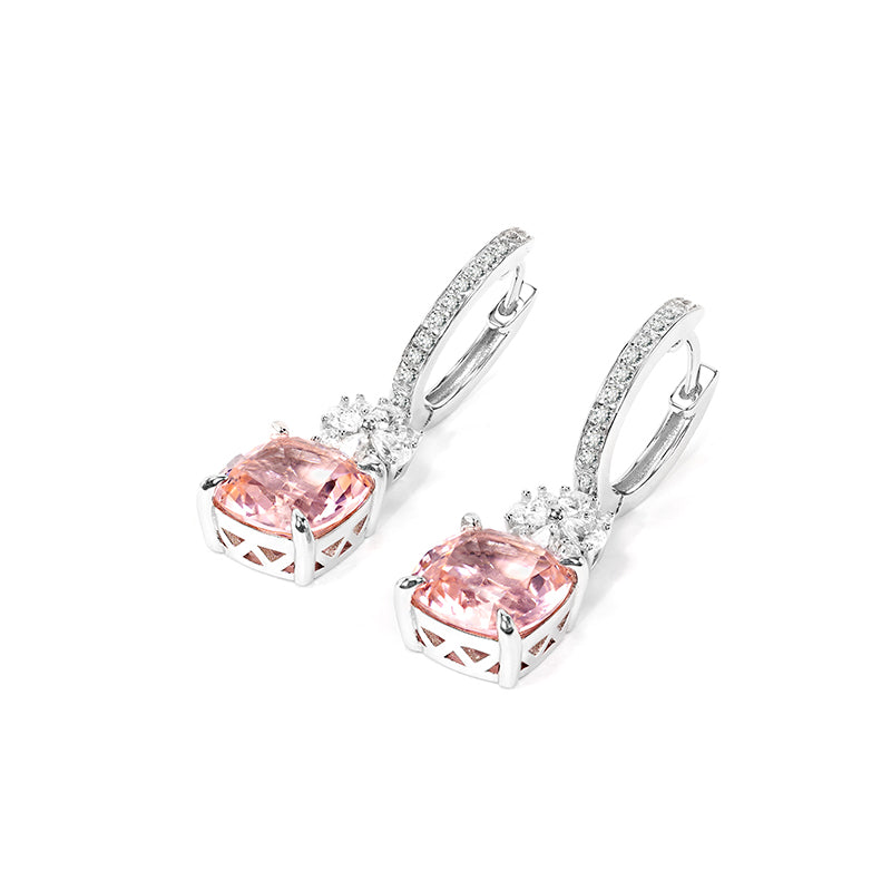 Promotional design Morganite color Lab created stones Dangle earrings, sterling silver