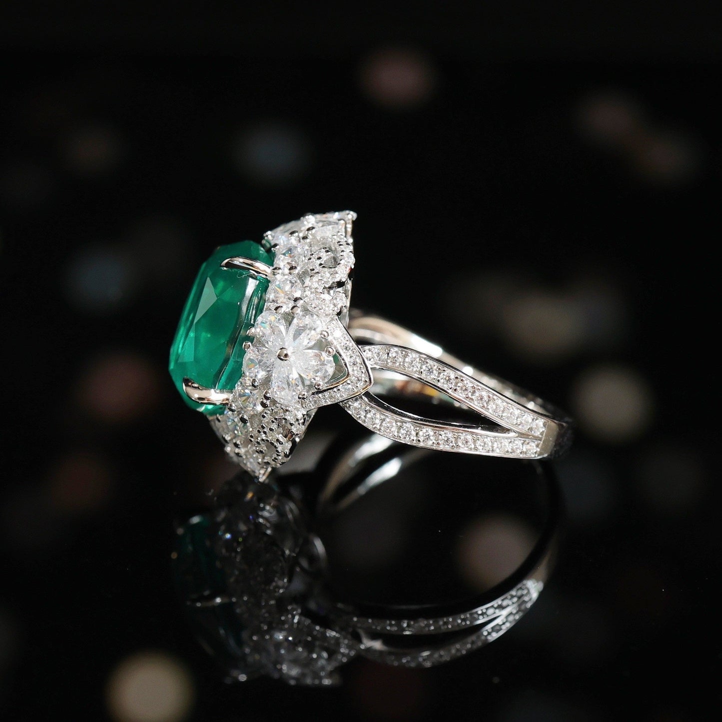 Special offer Micro-setting Emerald color Lab created stones green garden ring, sterling silver. (4.5 carat)