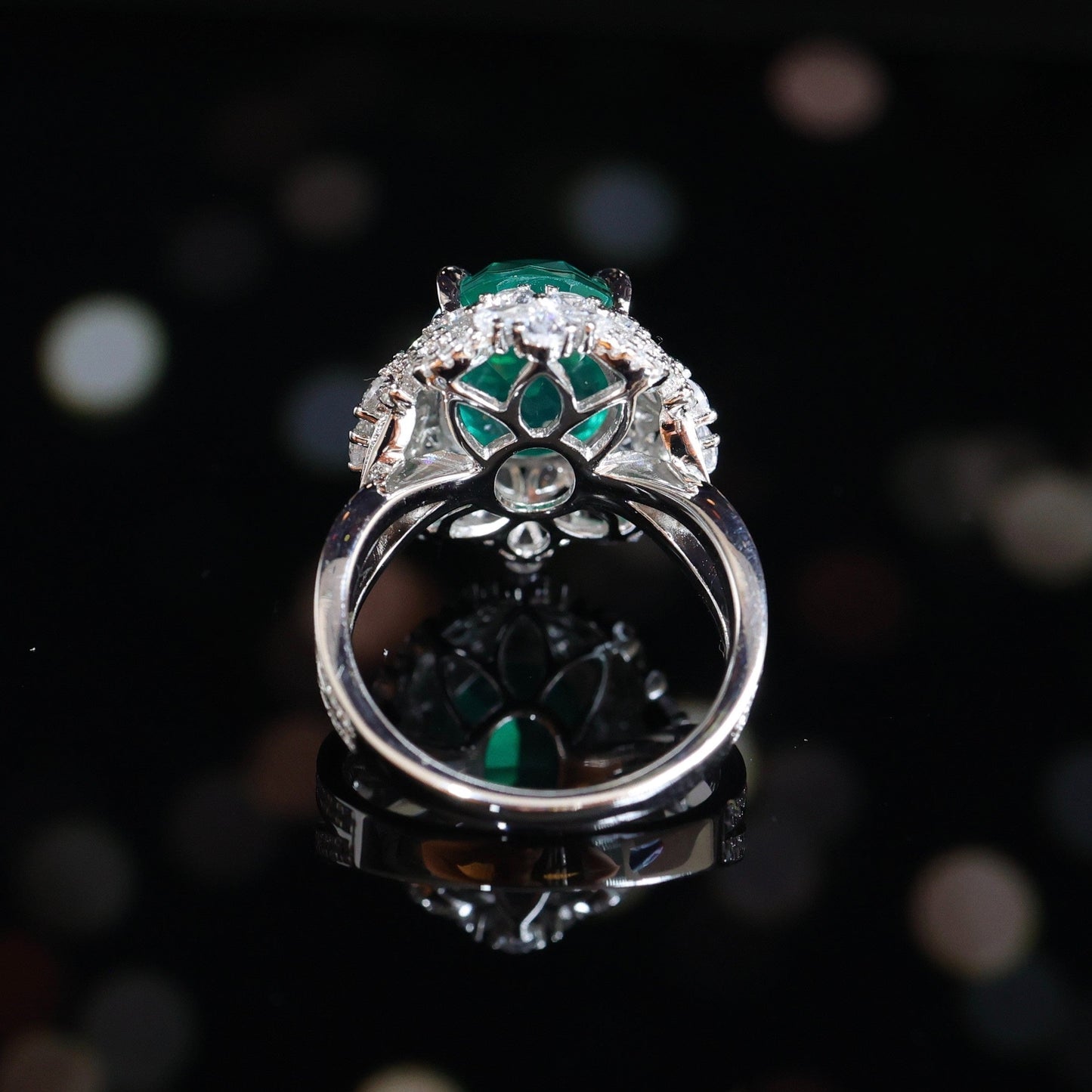 Special offer Micro-setting Emerald color Lab created stones green garden ring, sterling silver. (4.5 carat)