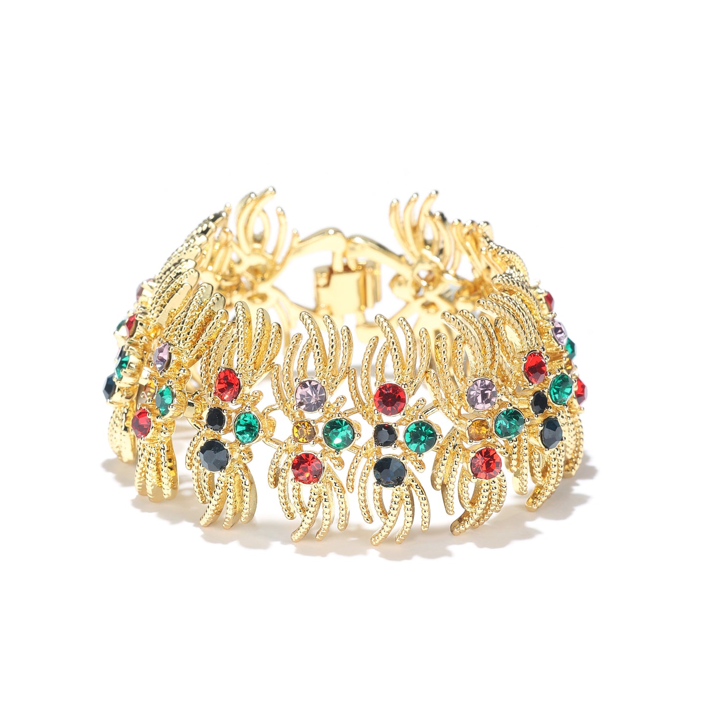 Retro style Fashion bracelet, brass with colorful CZ and 18K yellow gold platting