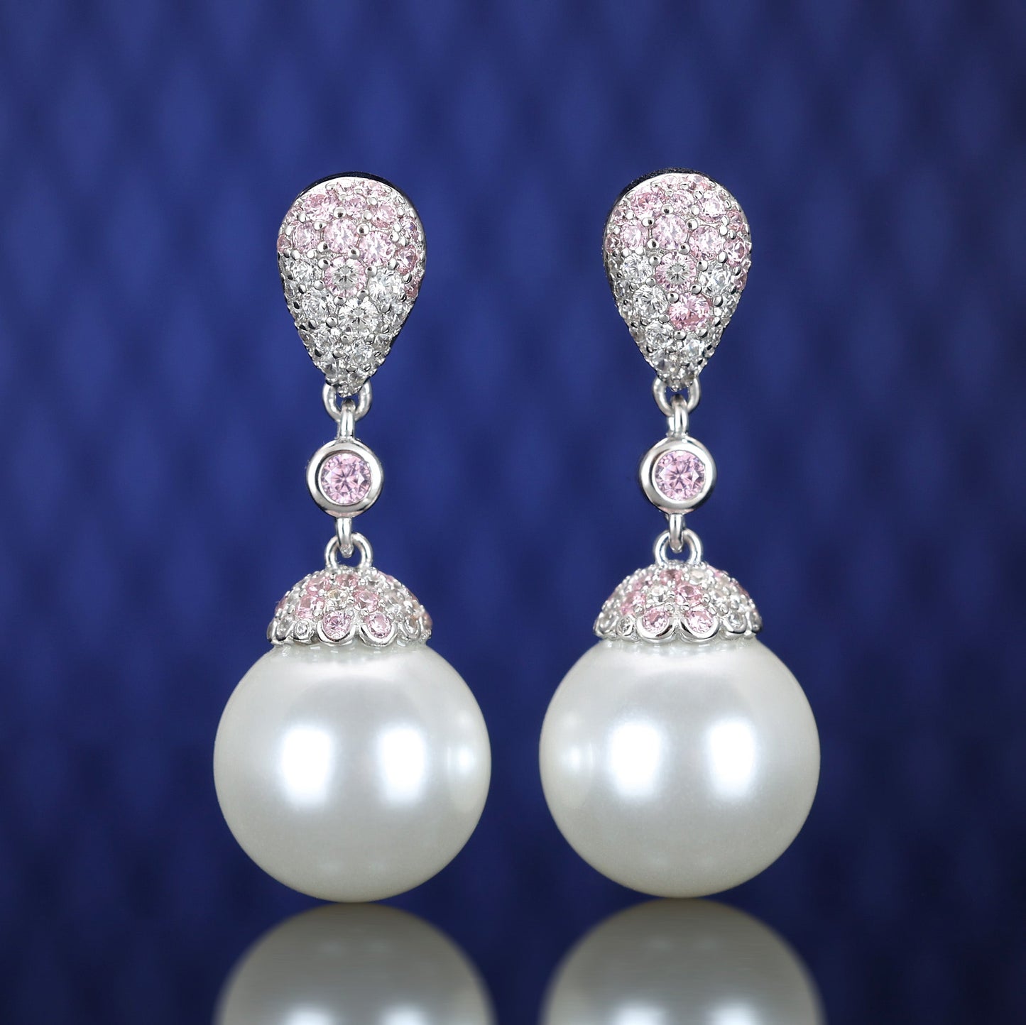 Promotion design Micro-setting Lab created stones Pearl of Venice drop earrings, sterling silver