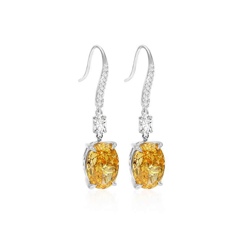 Micro-setting Yellow diamond color Lab created stones pigeon egg hook earrings, sterling silver