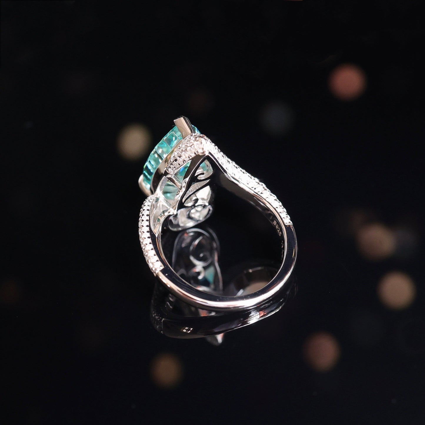 Paraiba  color Lab created stones ring (13 carat)