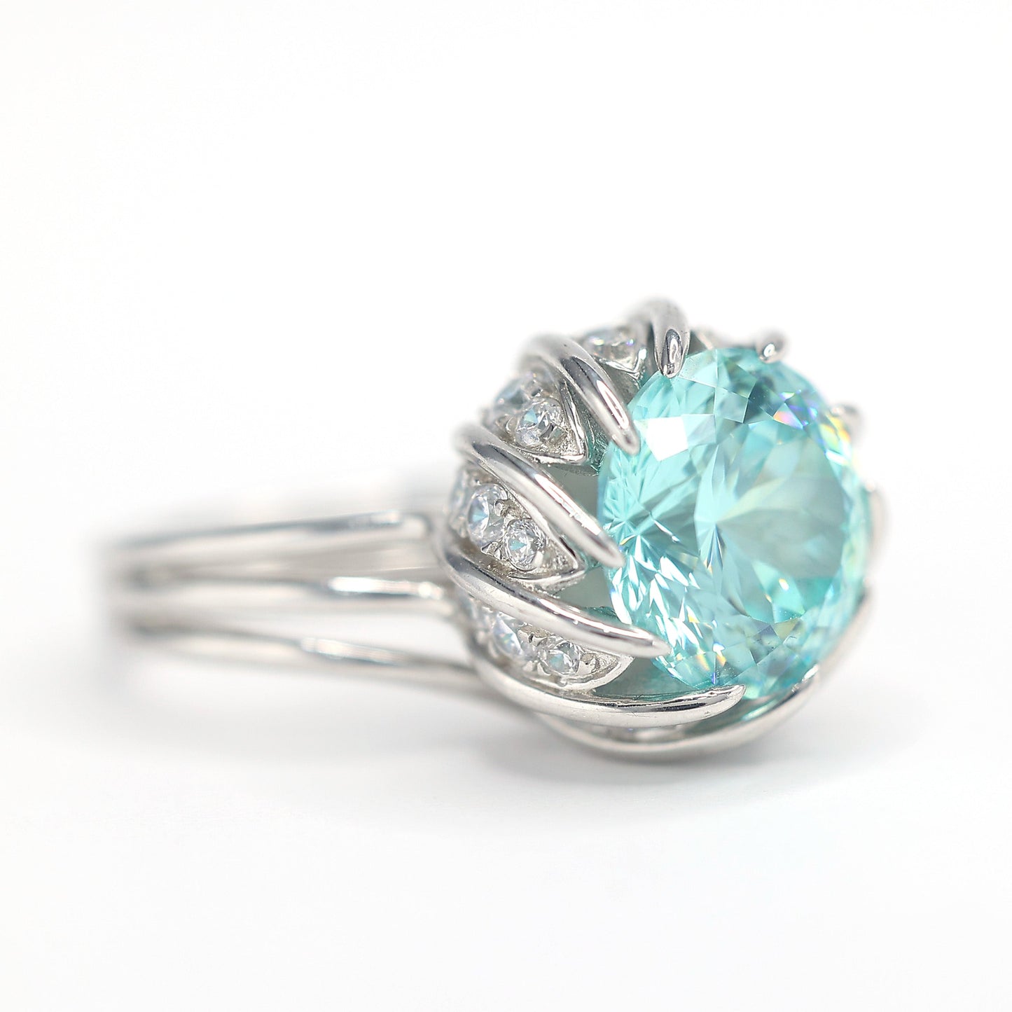 Micro-setting Paraiba color luxurious inlaid ring sterling silver