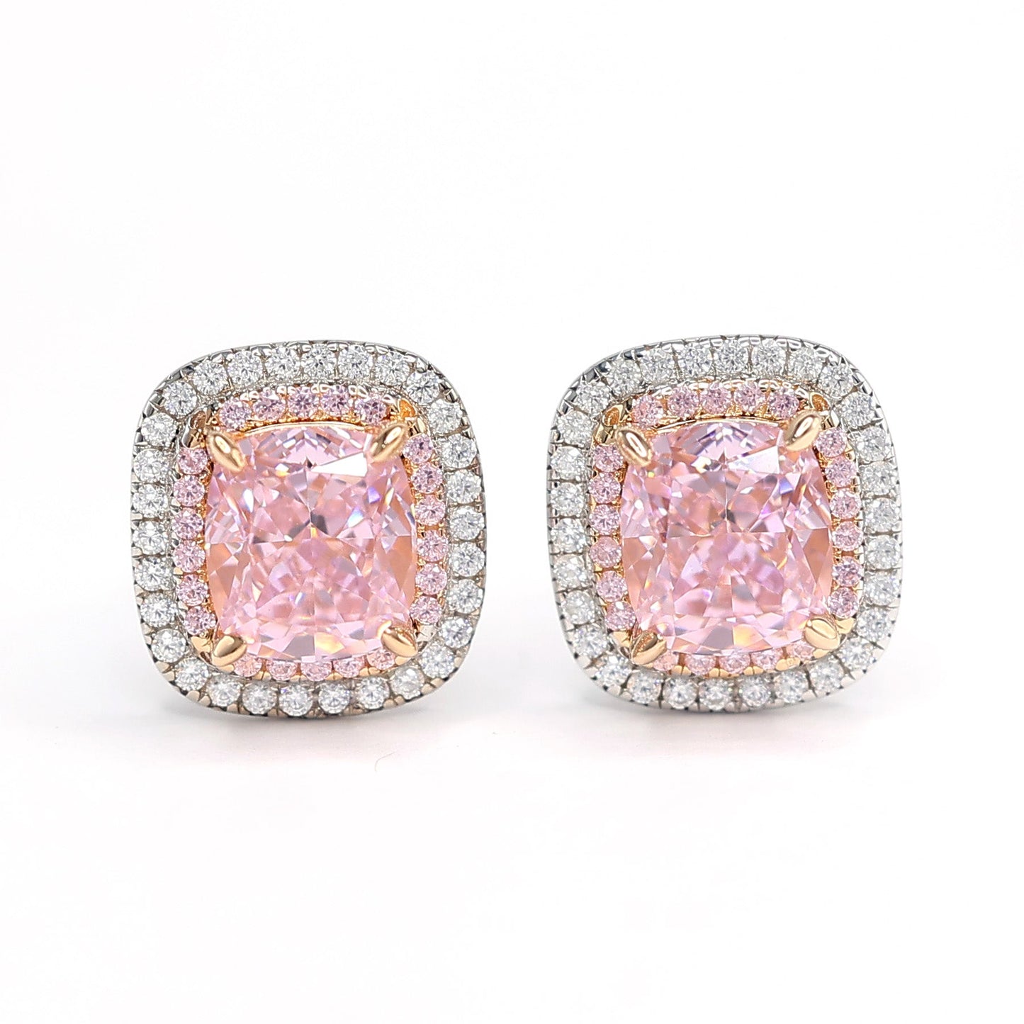 Micro-setting Pink color double platting earrings, sterling silver