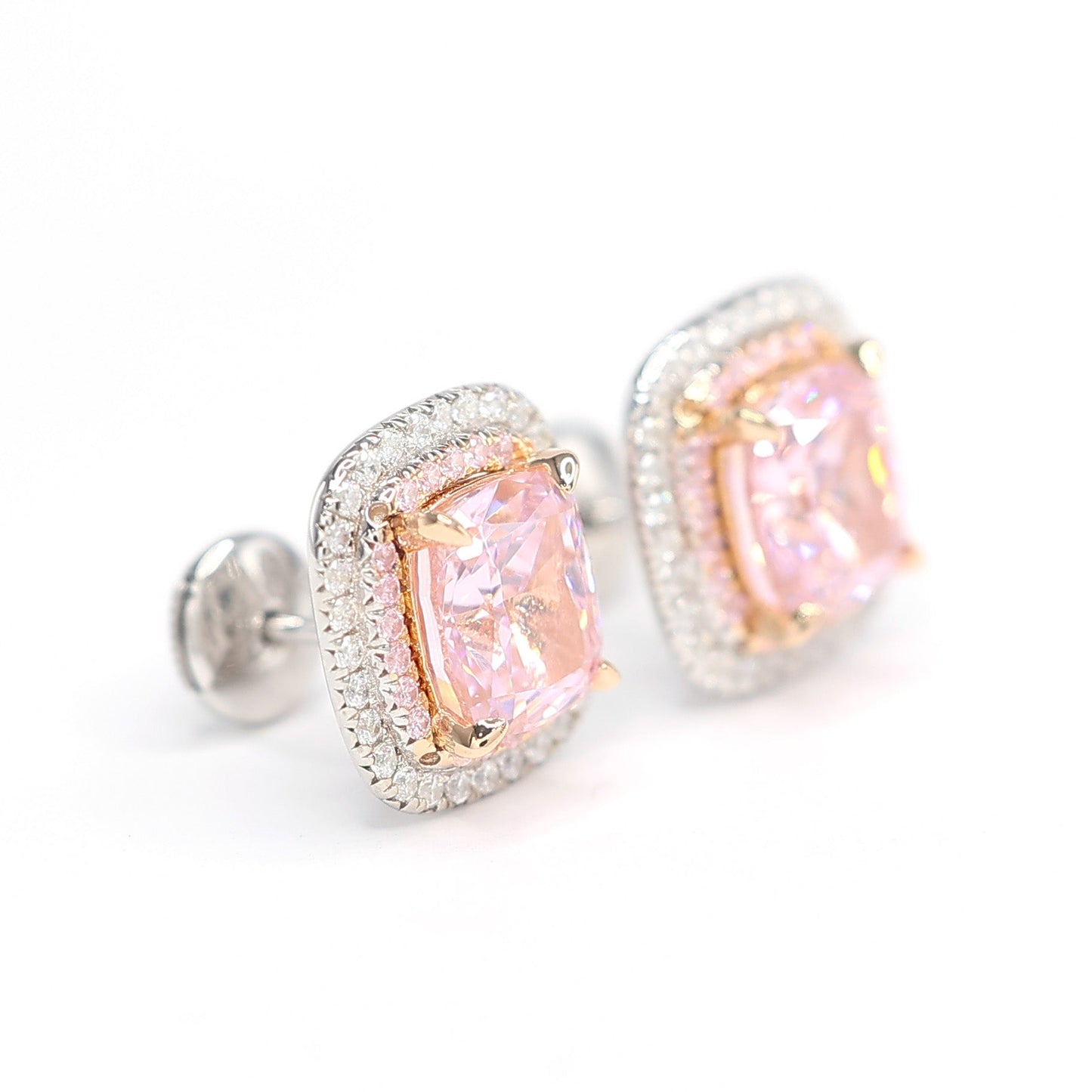 Micro-setting Pink color double platting earrings, sterling silver