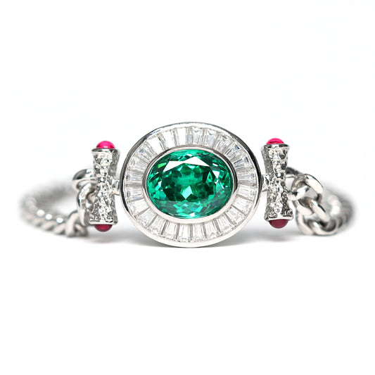 Micro-setting Special green color fortunes bracelet, sterling silver. (6 carat)