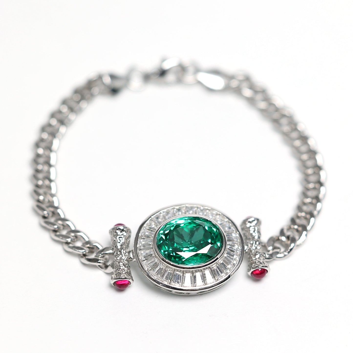 Micro-setting Special green color fortunes bracelet, sterling silver. (6 carat)