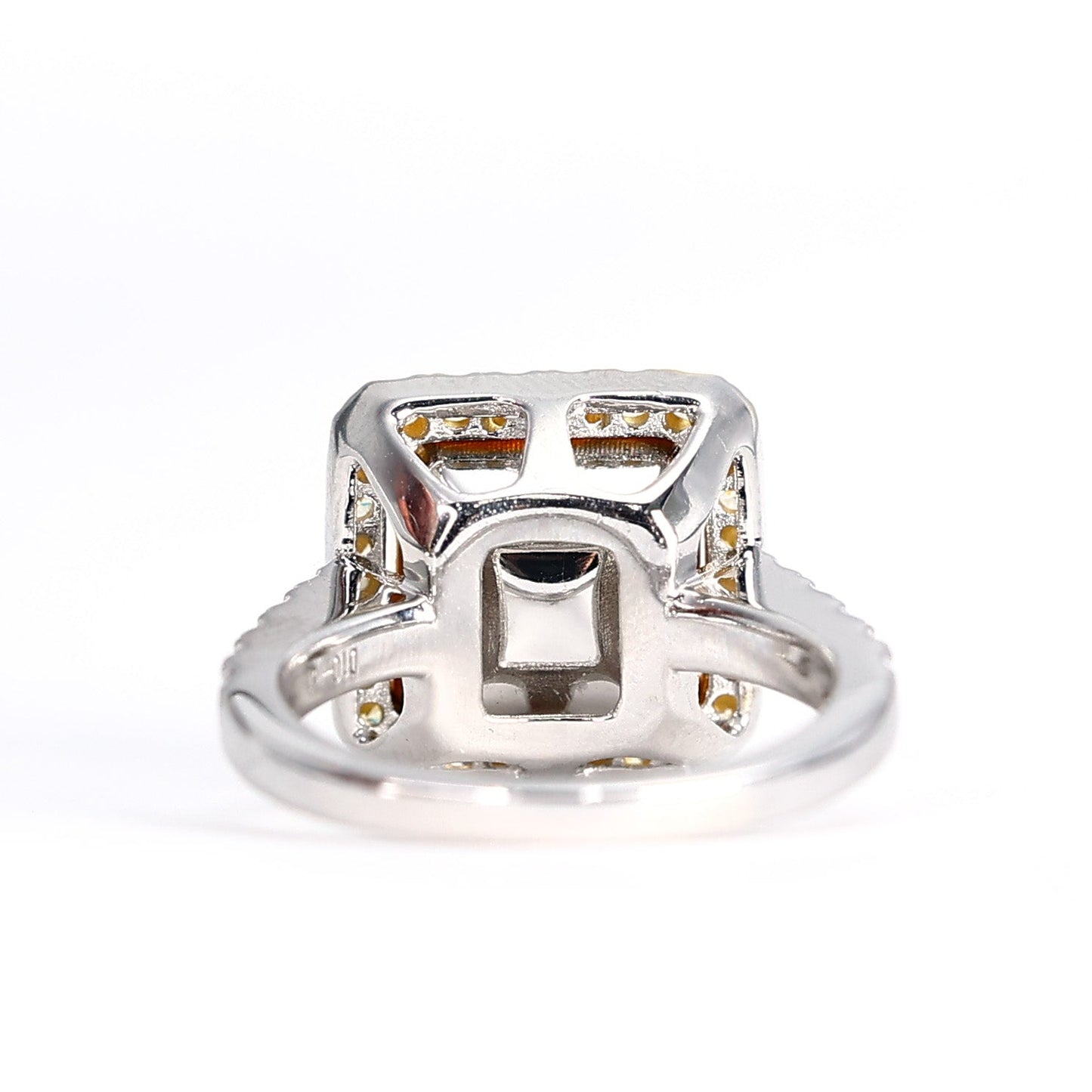 Micro-setting yellow diamond color Lab created stones double platting glittering ring, sterling silver