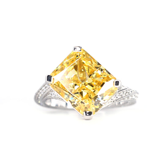 Micro-setting yellow diamond color Lab created stones Baguette ring, sterling silver . (8 carat)