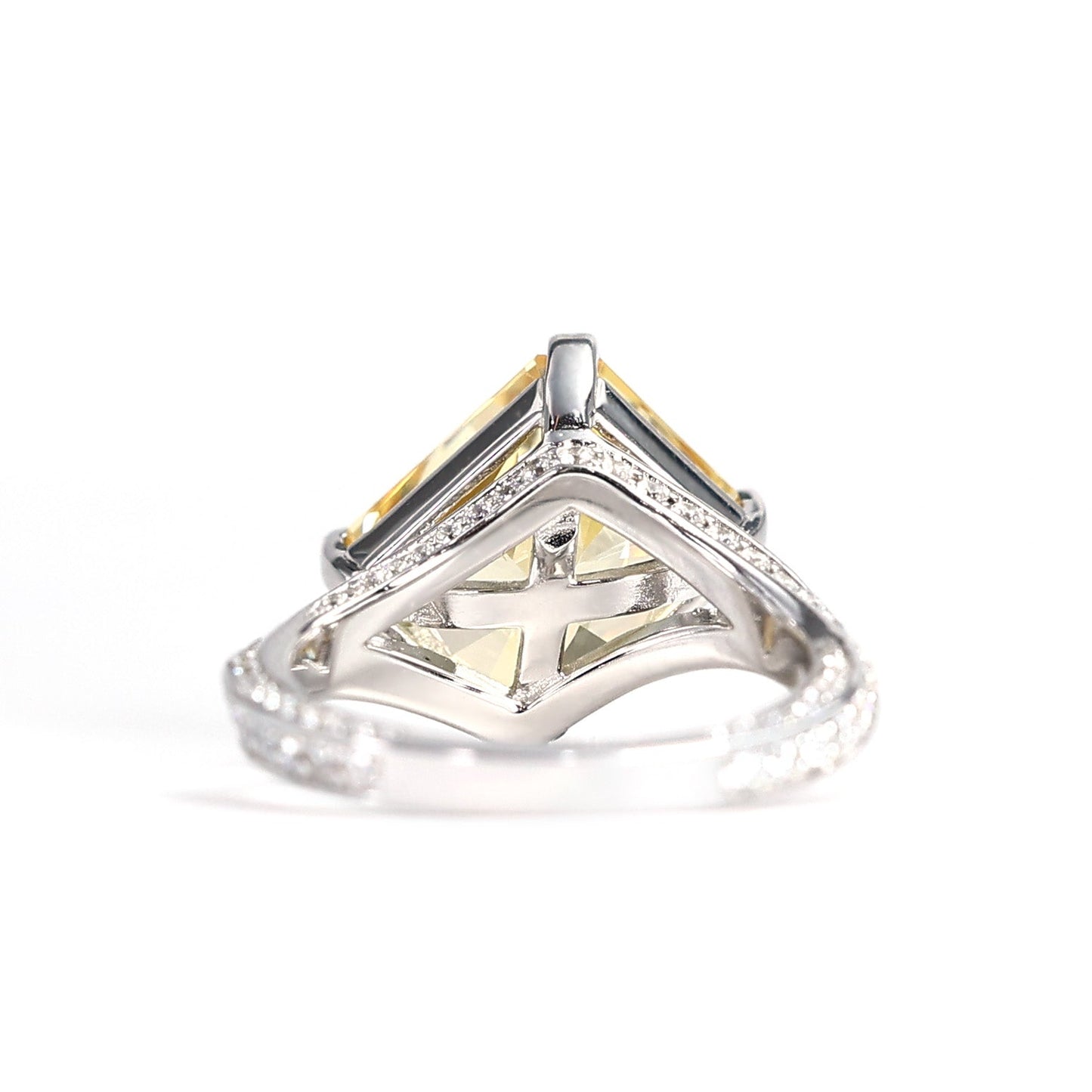 Micro-setting yellow diamond color Lab created stones Baguette ring, sterling silver . (8 carat)