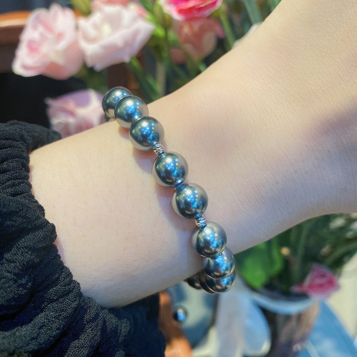 Special offer delicate grey shell pearl bracelet, sterling silver.