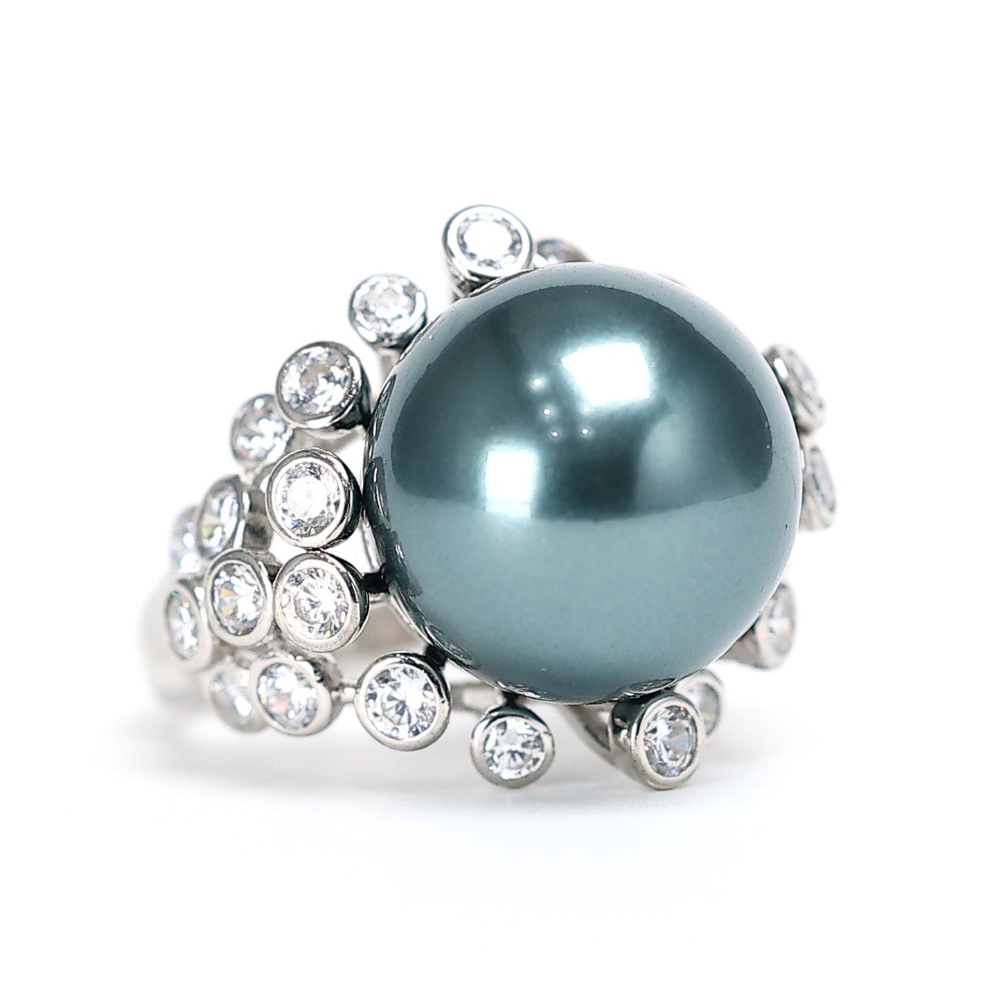 Micro-setting Grey Shell pearl Ring，sterling silver.