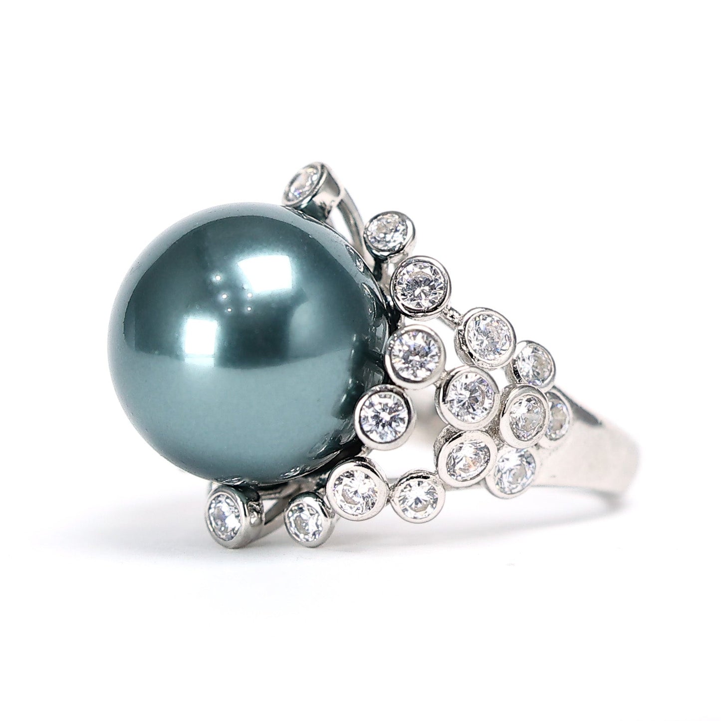 Micro-setting Grey Shell pearl Ring，sterling silver.