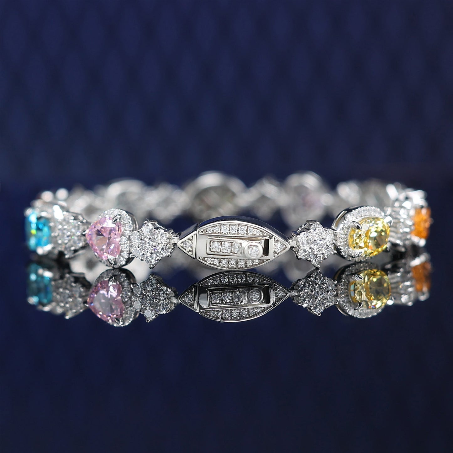 Micro-setting blazing with colour fully studded fancy bracelet, sterling silver