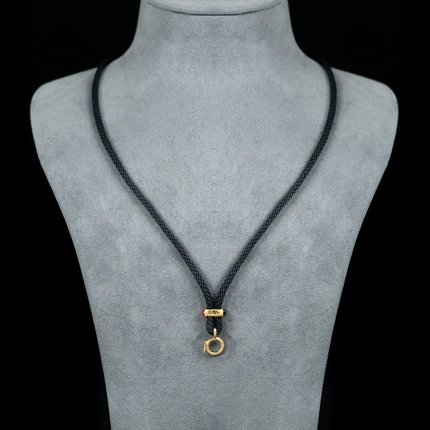 Micro-setting Lab created stones hand made Black braided string multi-purpose necklace, sterling silver