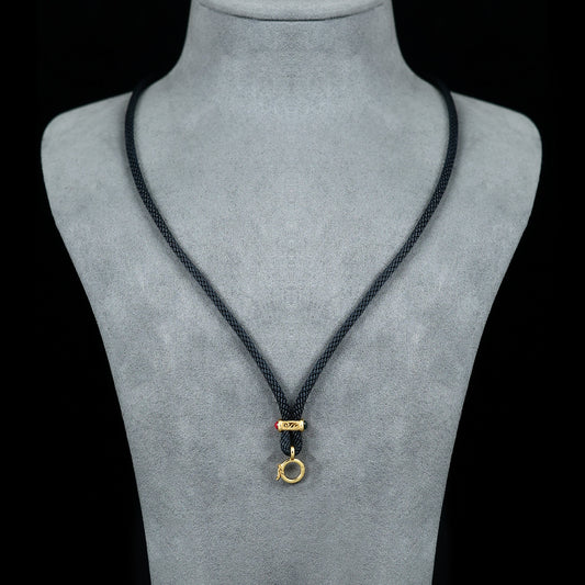 Micro-setting Lab created stones hand made Black braided string multi-purpose necklace, sterling silver