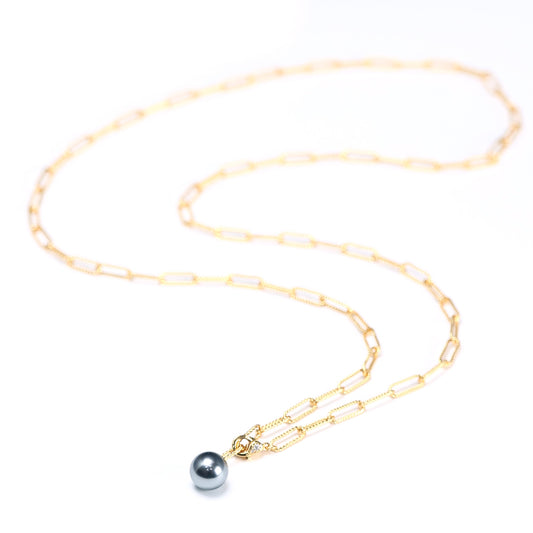 Multipurpose Grey Shell Pearl all linked with one another necklace, sterling silver. 70cm.