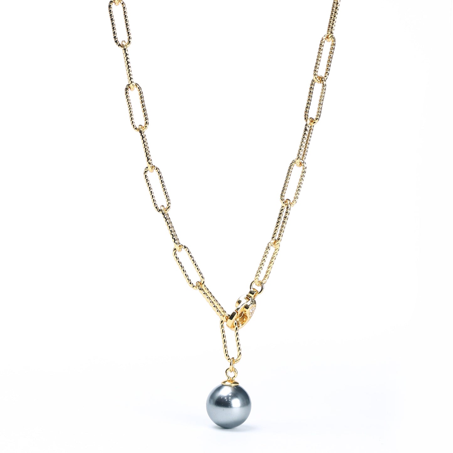 Multipurpose Grey Shell Pearl all linked with one another necklace, sterling silver. 70cm.